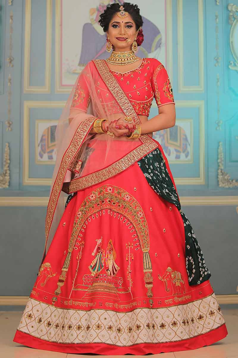 Indian Wear Carrot Pink Art Silk A Line Lehenga