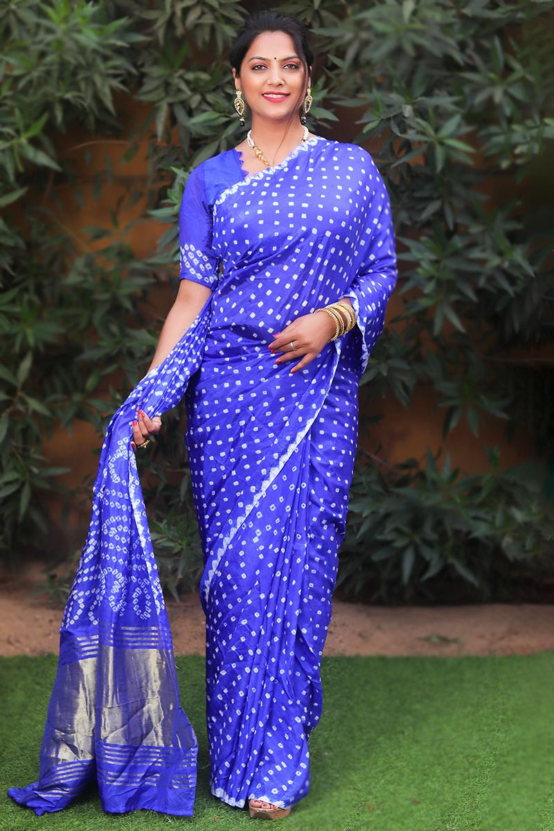 Fashion Outfits Indigo Blue Soft Silk Patola Saree|SARV153914