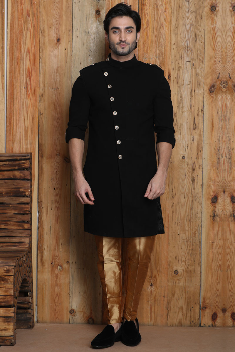 Buy Indo Western Sherwani In Black Colour Online MSTV00161