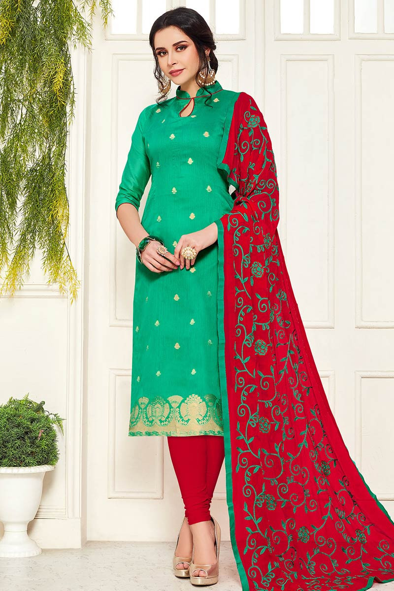Buy Jade Green Banglori Silk Churidar Suit Online LSTV05198