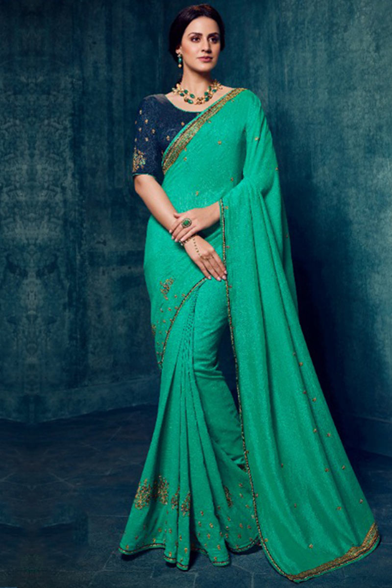 Buy Jade Green Silk Saree With Banglori Silk Blouse Online