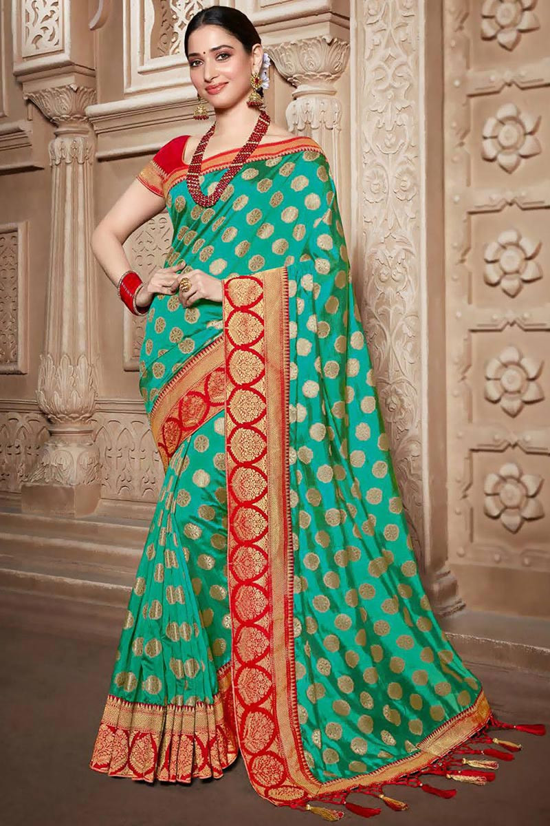 Buy Jade Green Silk Saree With Banglori Silk Blouse Online - SARV05375