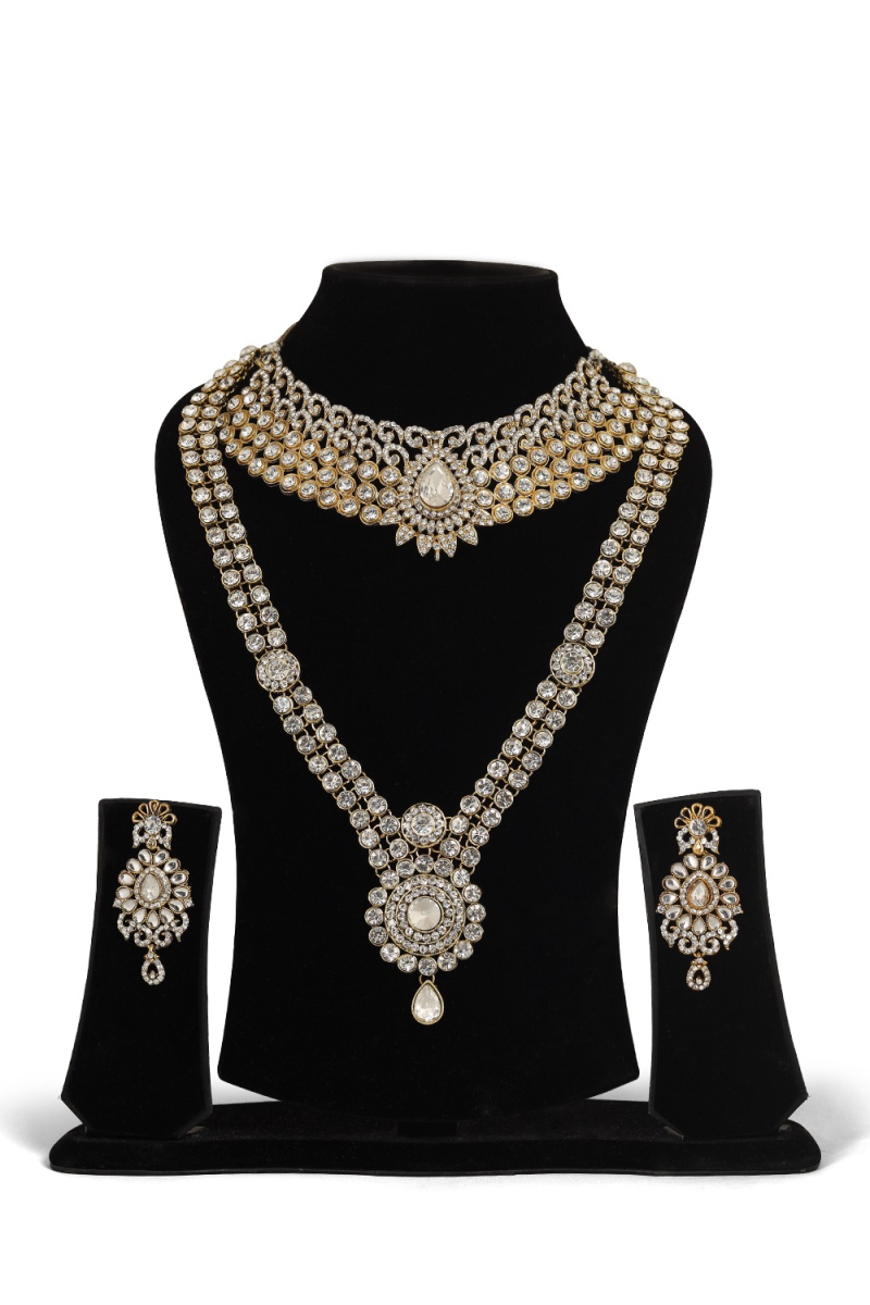 Gold Plated Stone Necklace And Earing Bridal Set