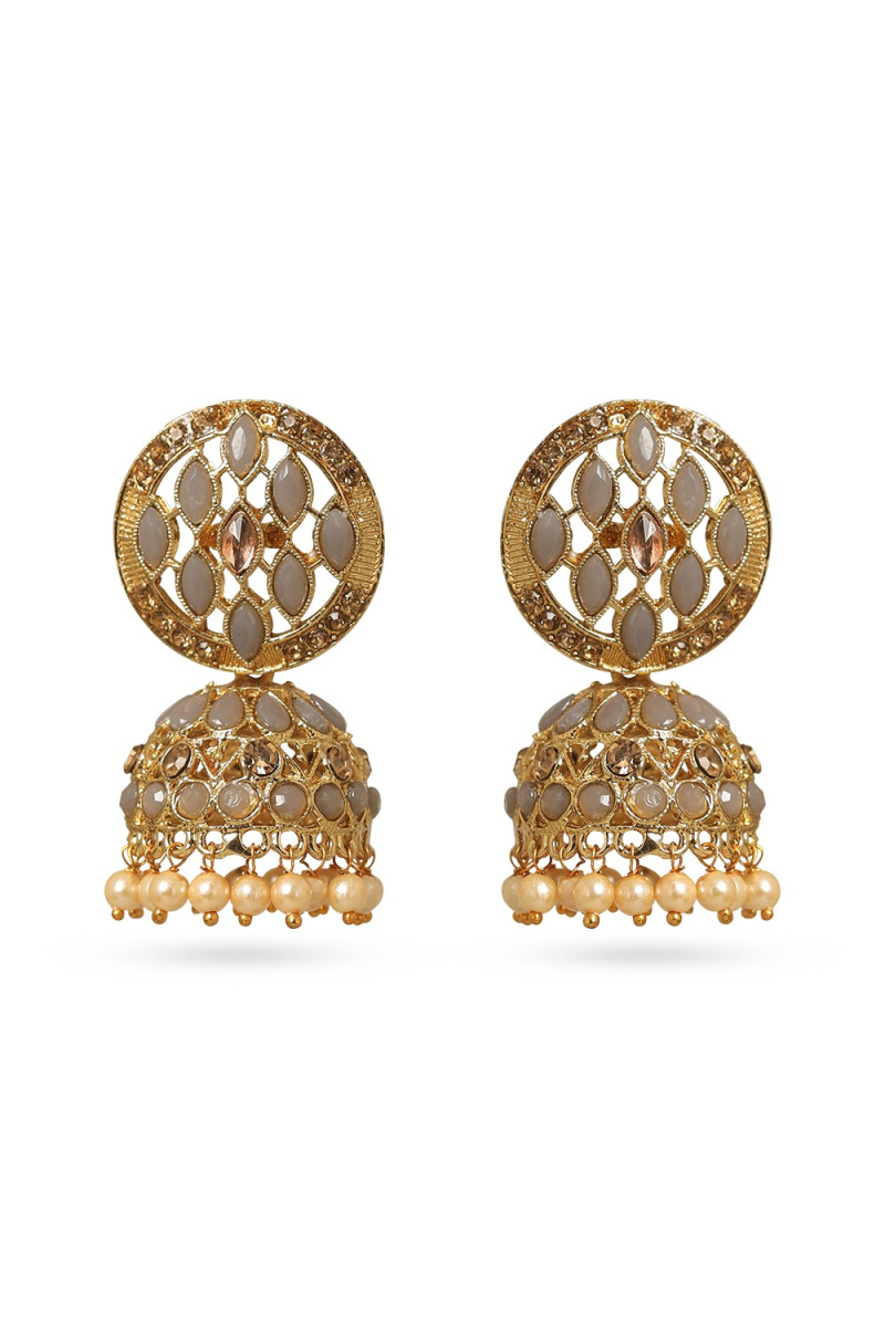 Dark Grey Beads Gold Plated Earrings