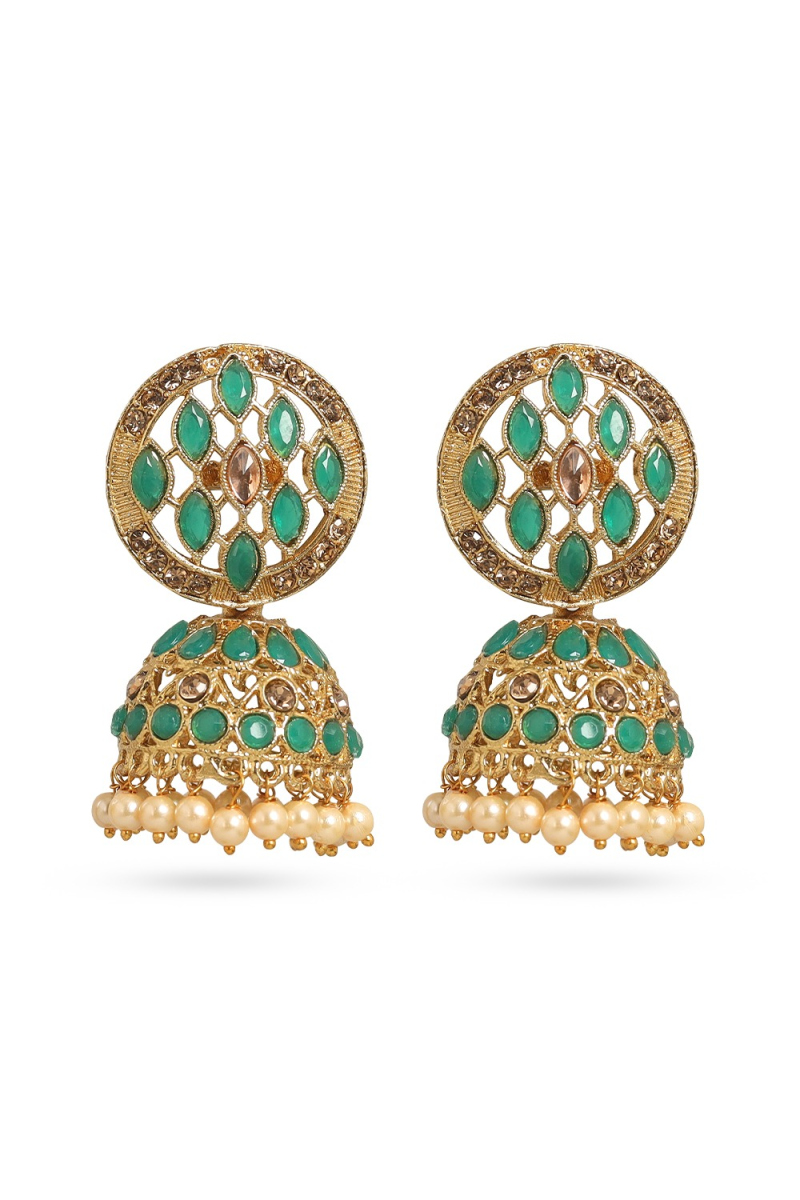 Emerald Green Stone Gold Plated Earrings