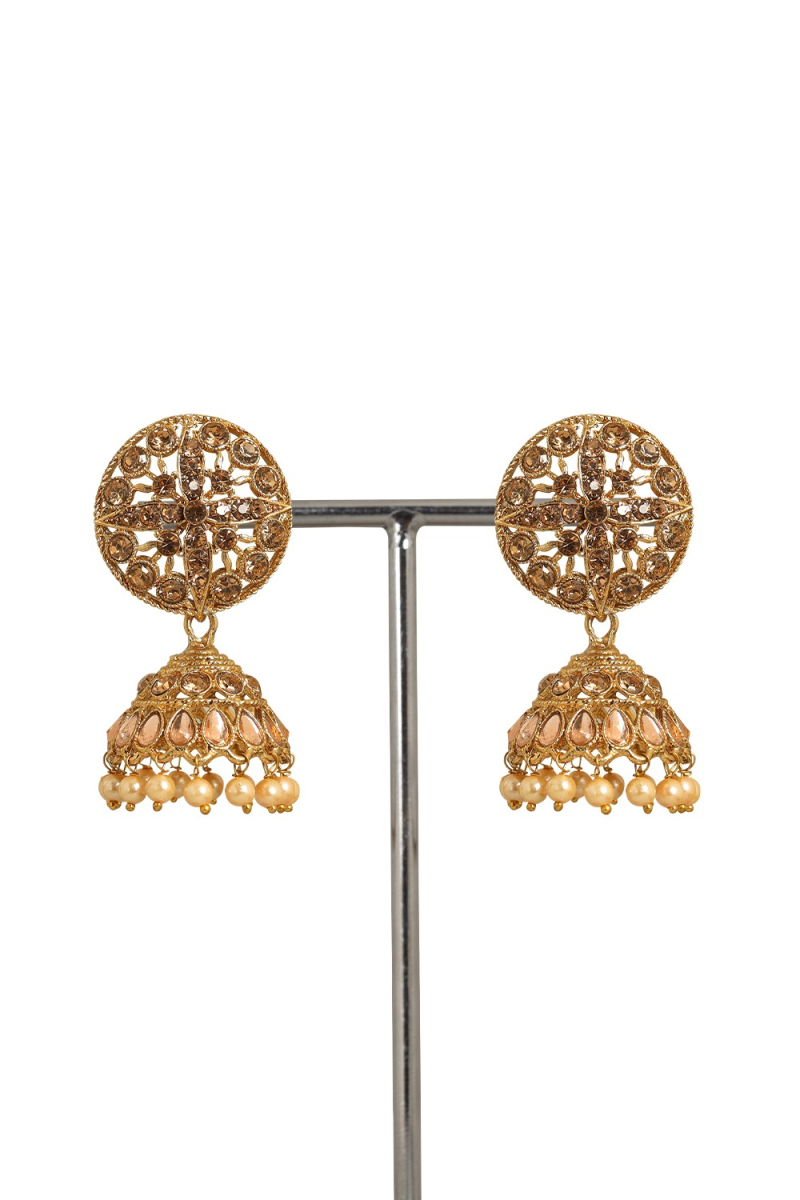 Gold Stone Work Gold Plated Earrings for Wedding Celebrations
