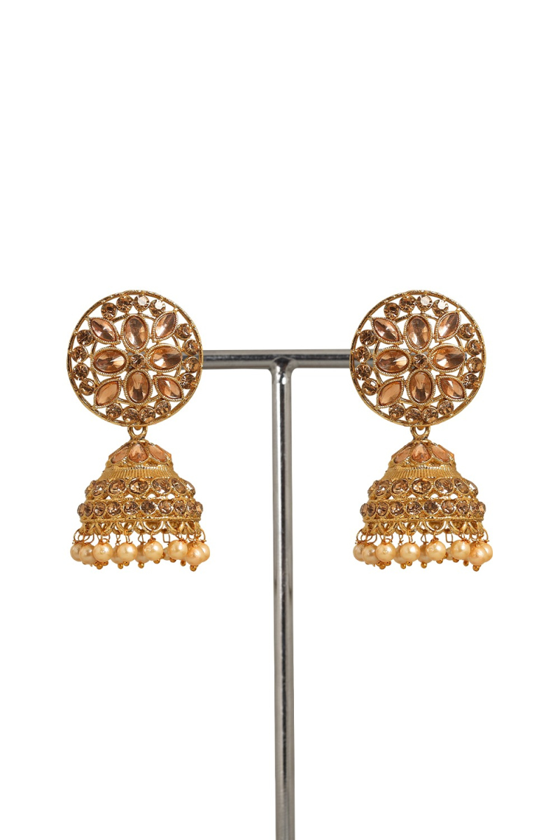 Gold Stone Work Gold Plated Earrings for Special Occasions