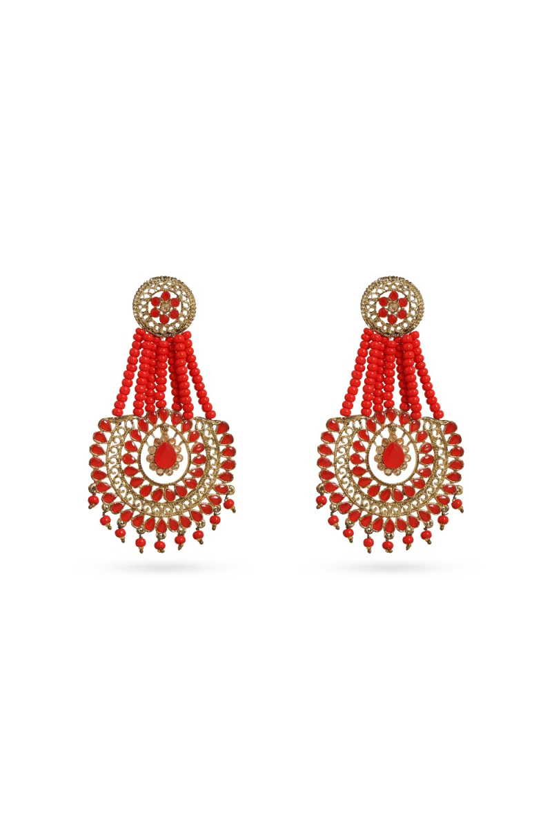 Red Beads Earrings With Gold-Plated Finish