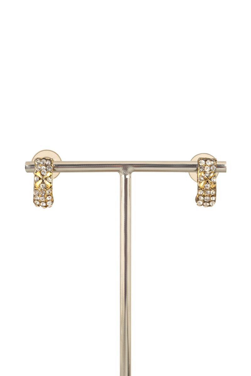 Gold Stone And Pearl Stud Earrings 