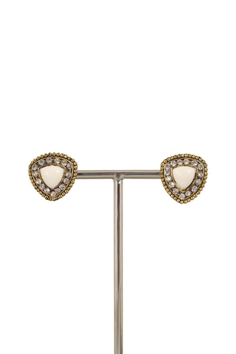 Gold Stone And Gold Pleated Stud Earrings