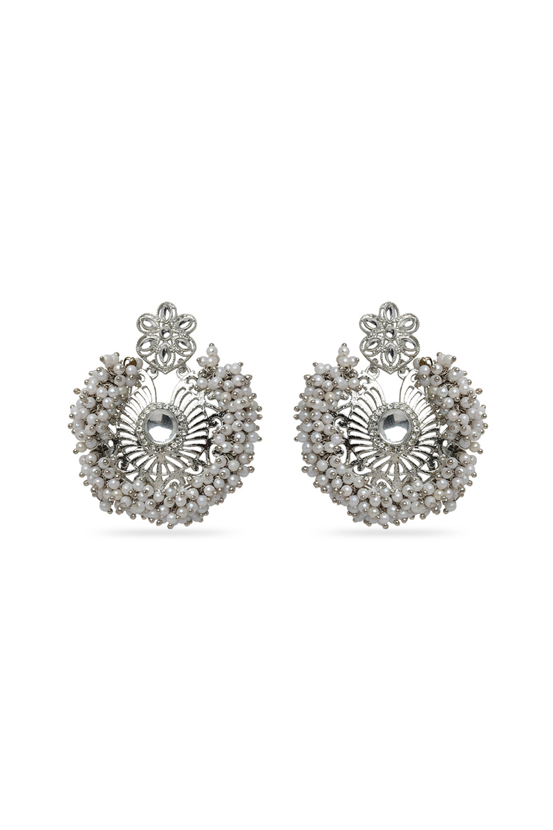 Silver Kundan Chandbalis with Beads for Festive Looks