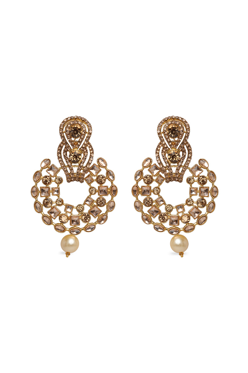 Gold Plated Stone Studded Chandbali Earrings