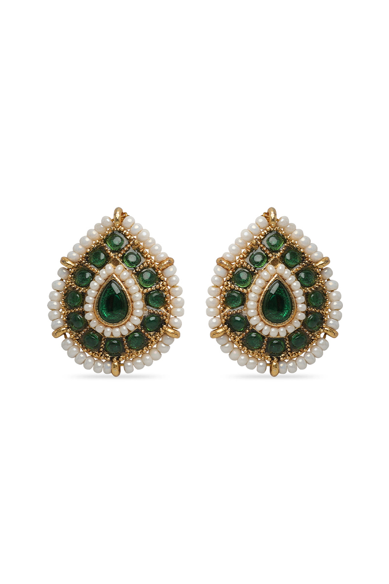  Green Stone Studded Metal Earring Studs