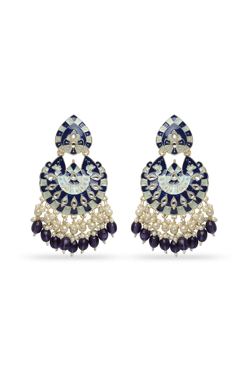  Chandbali Earrings with Meenakari Kundan and Pearls