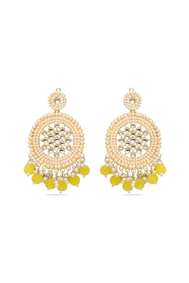 Antique Gold Chandbalis with Kundan & Pearls