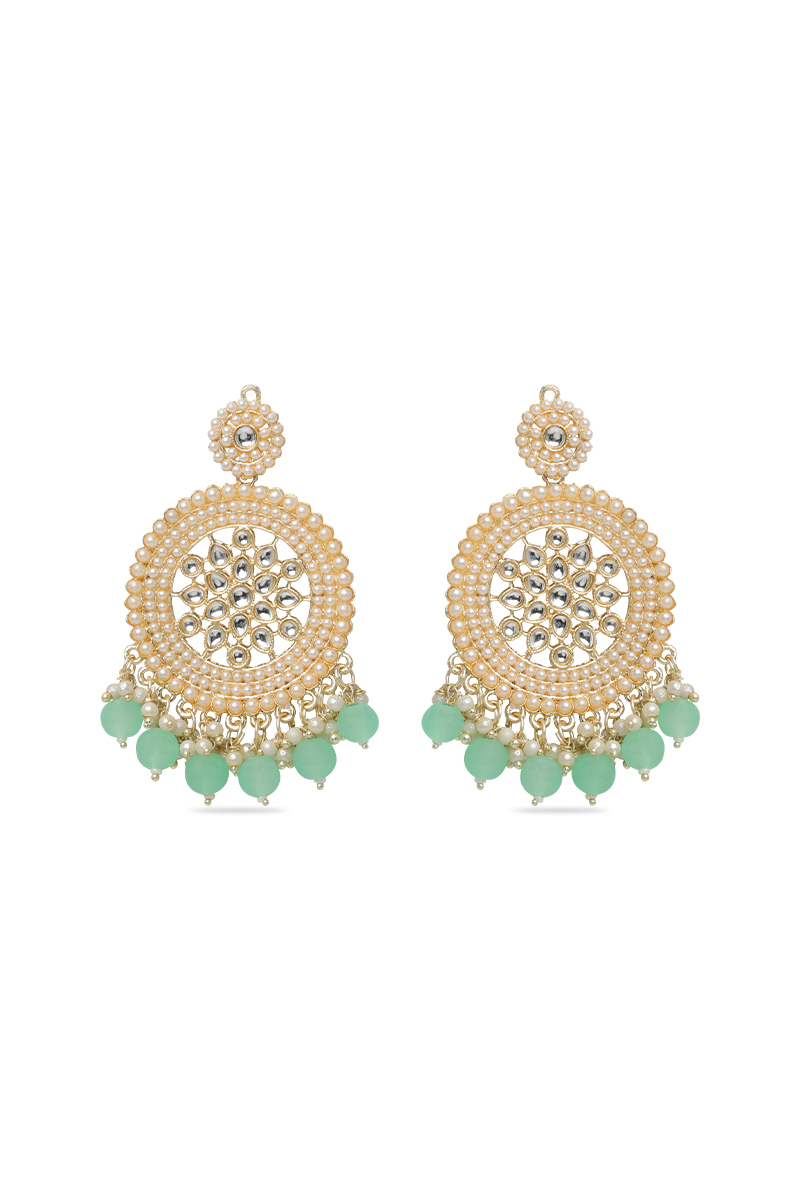 Classic Kundan Chandbalis with Pearl Drops