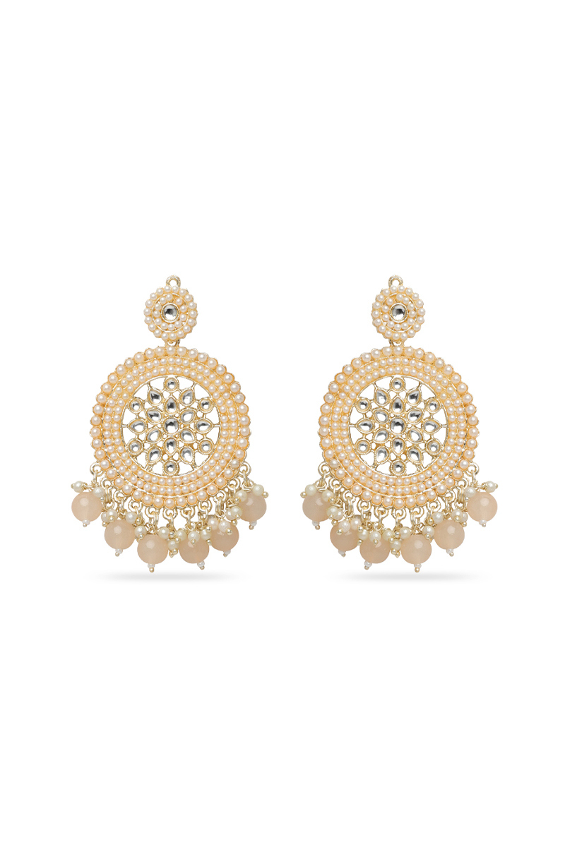 Elegant Peach Pearl Chandbalis in Kundan Finish