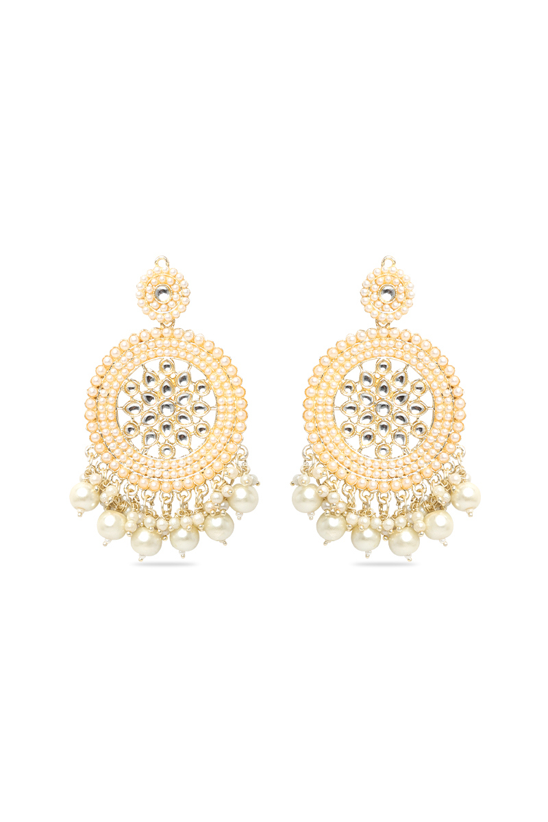 Wedding Kundan Chandbali Earrings with Pearls