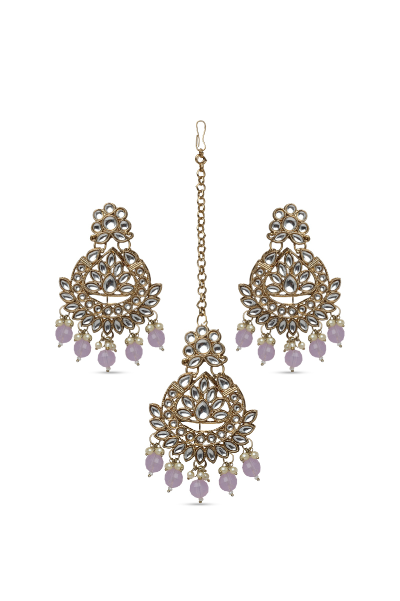 Engagement Kundan Chandbali Earrings with Tikka