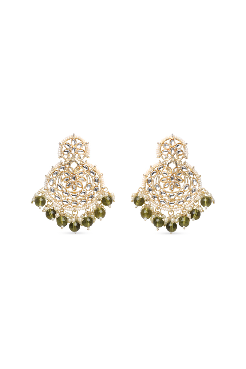 Beaded Kundan Chandbalis in Gold Tone Finish