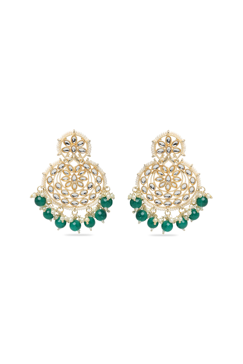 Elegant Kundan Chandbalis with Hanging Beads