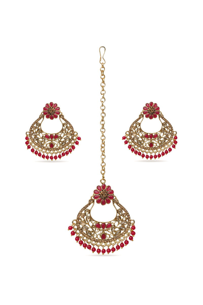 Maangtika with Chandbali Earrings 