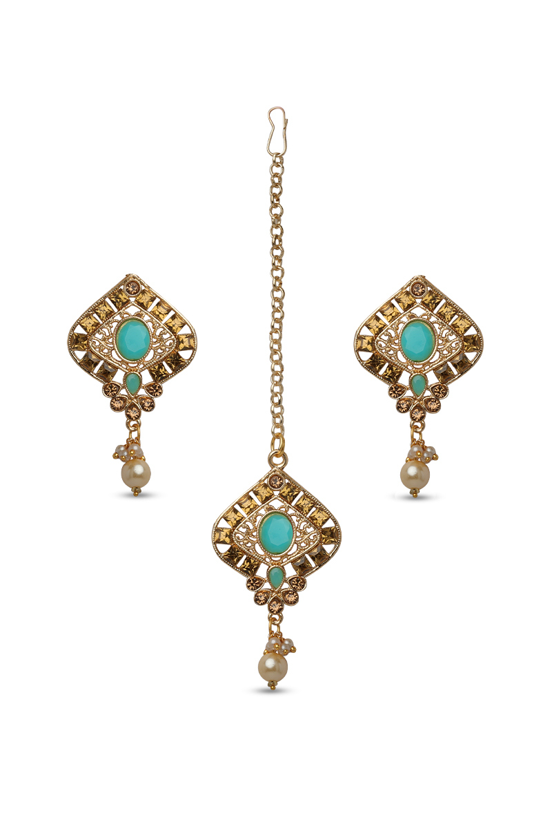 Elegant Drop Style Earrings with Maangtika & Stone Studded Pearls