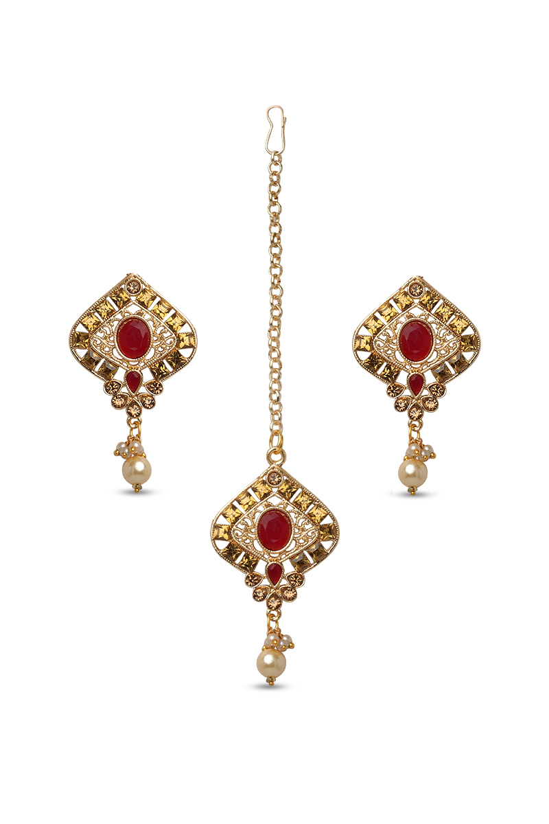  Gold Drop Earrings with Maangtika