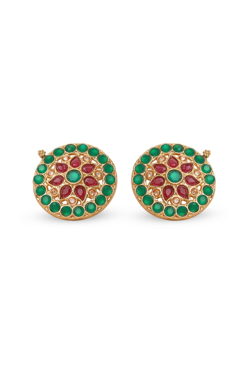 Green And Red Stone Studded Stud Earrings
