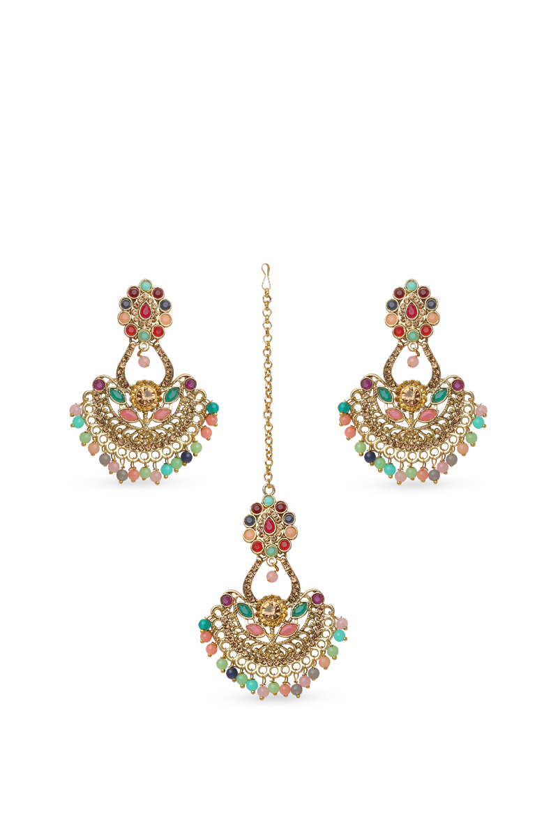 Festive Multicolor Chandbali Tikka & Earrings