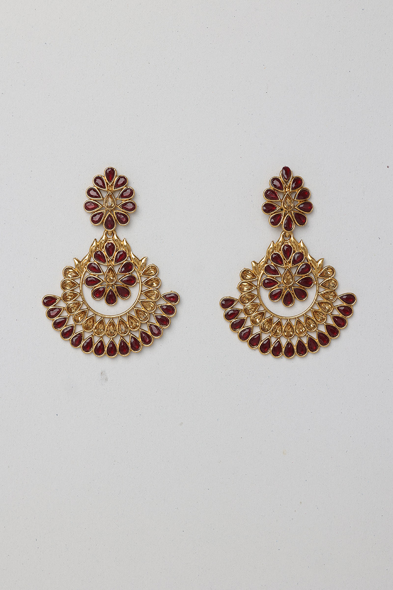 Maroon Stone Studded Chandbali Earrings