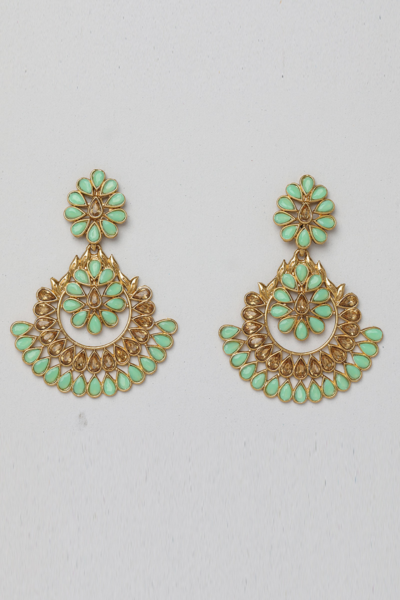 Mint Green Stone Studded Chandbali Earrings