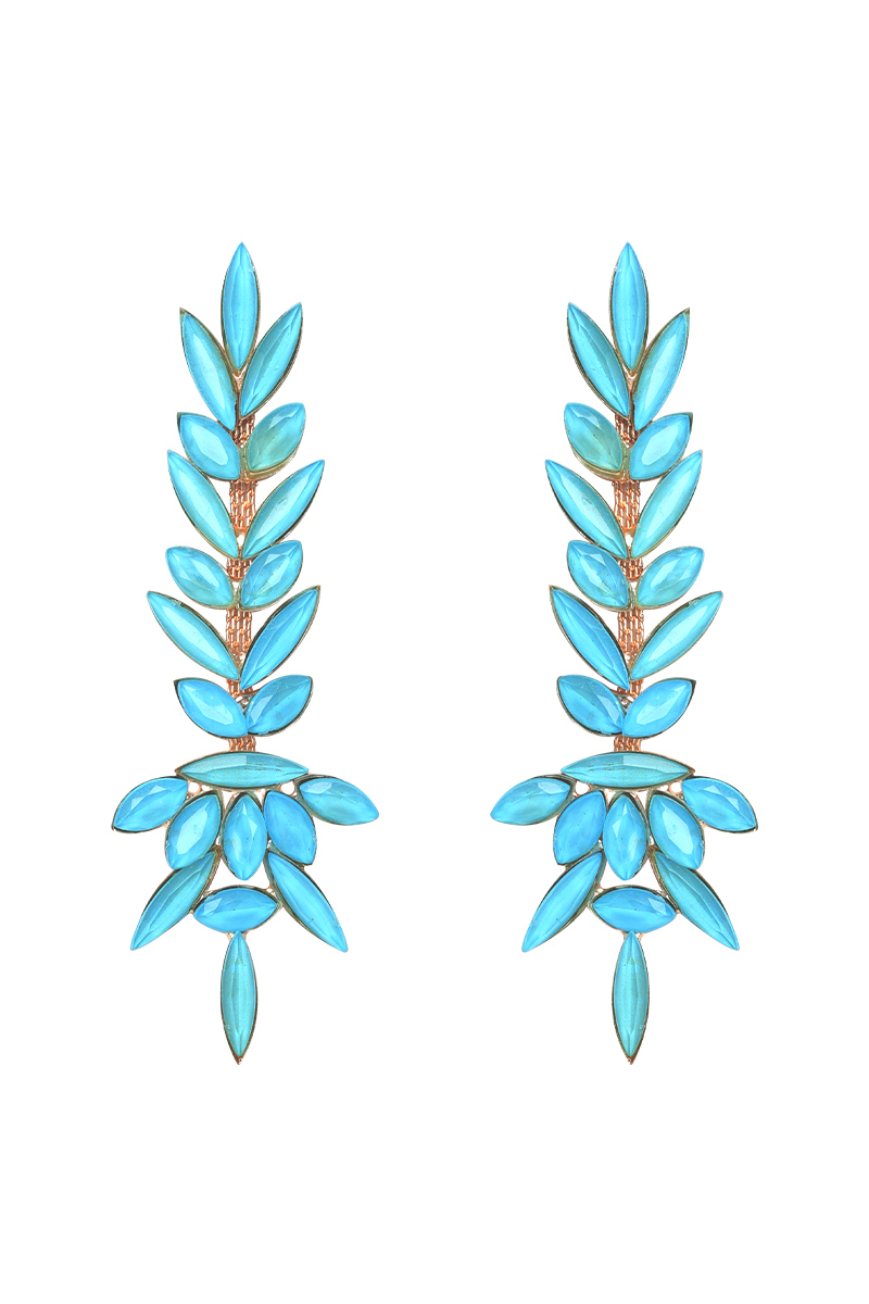 Sky Blue Stone Embellished Copper Drop Earrings