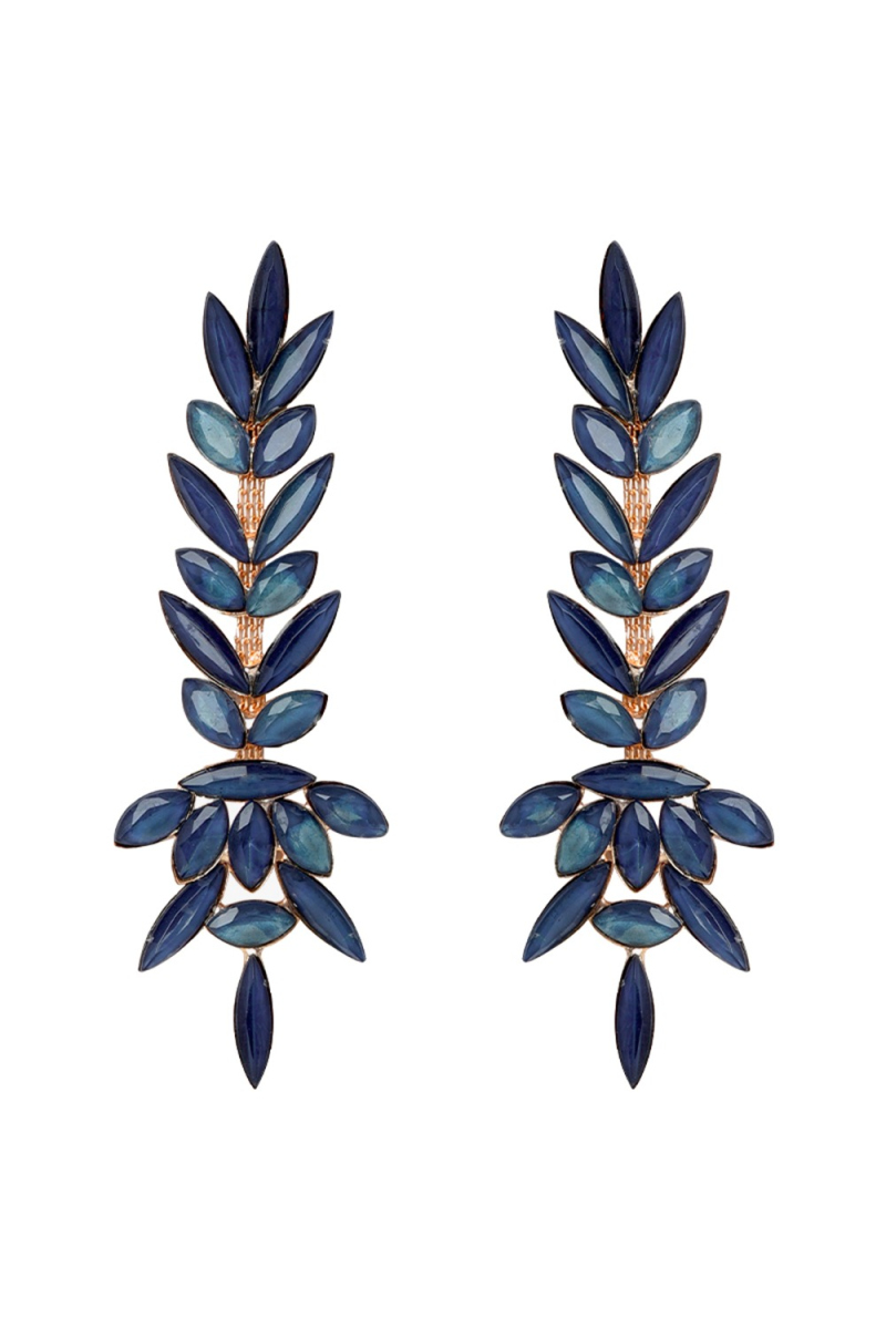 Navy Blue Stone Embellished Copper Drop Earrings