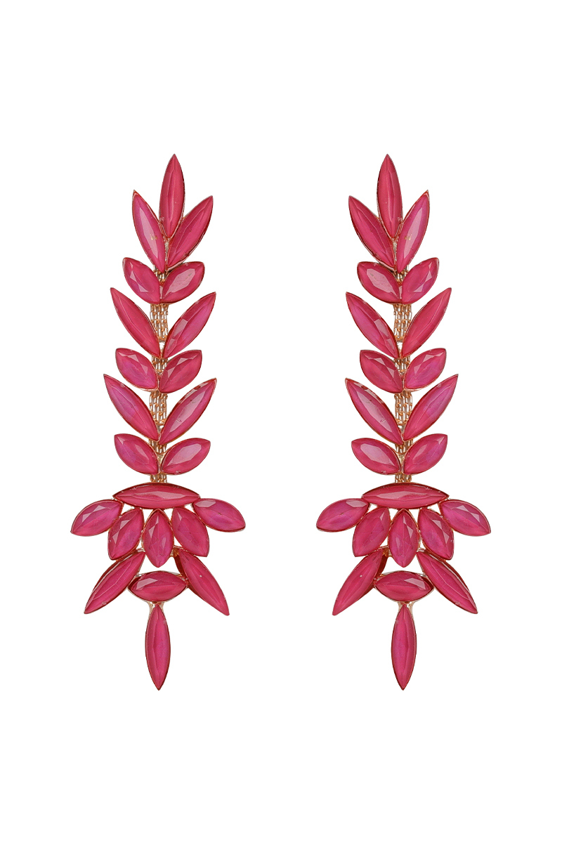 Pure Pink Stone Embellished Copper Drop Earrings