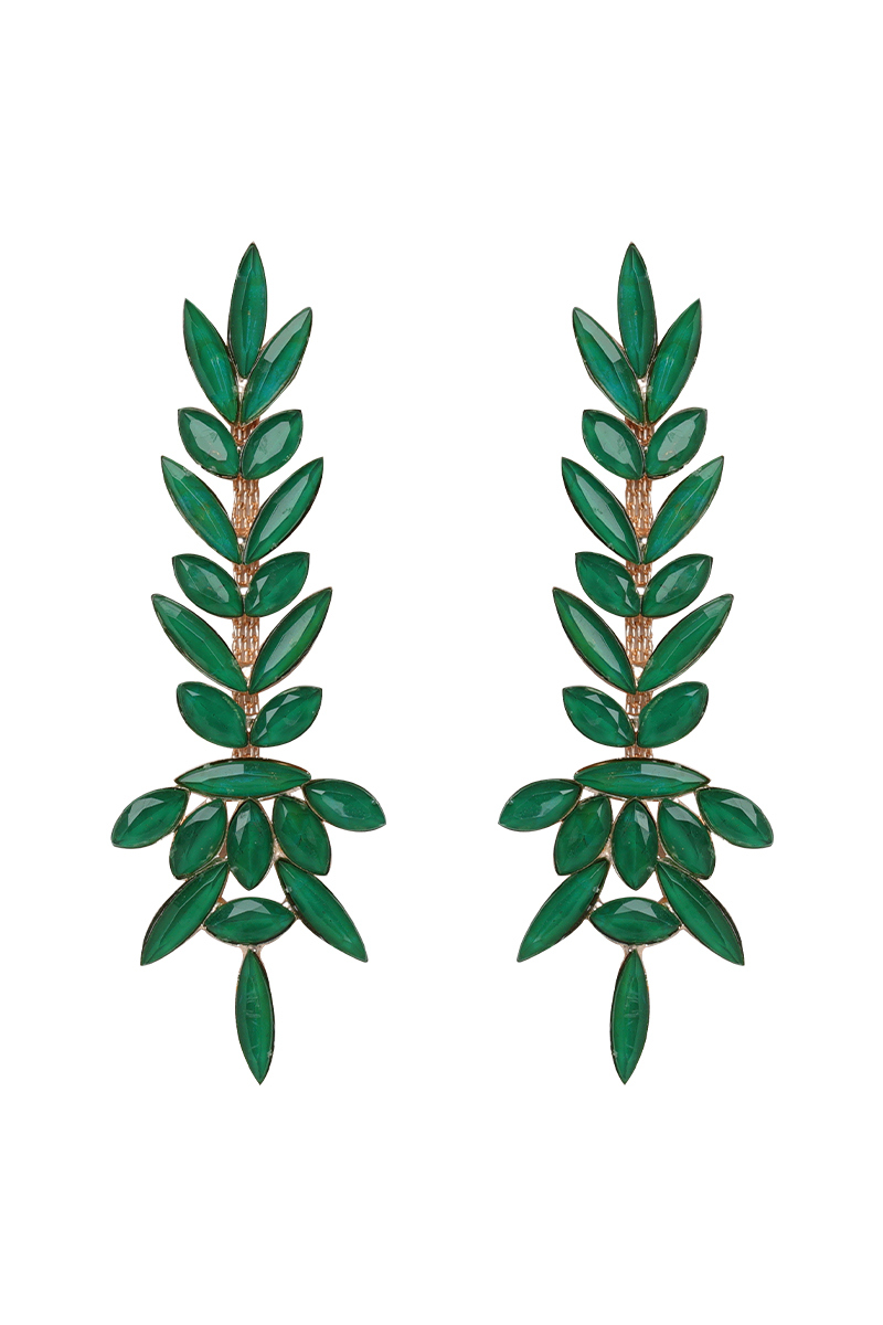 Pure Green Stone Embellished Copper Drop Earrings