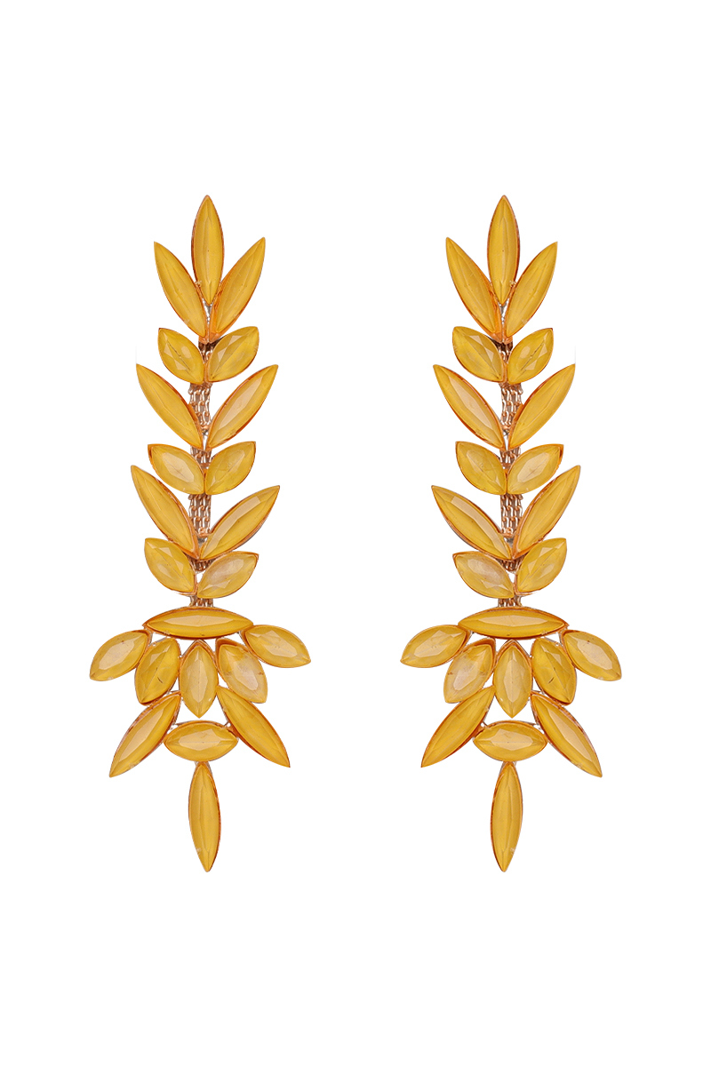 Yellow Stone Embellished Copper Drop Earrings