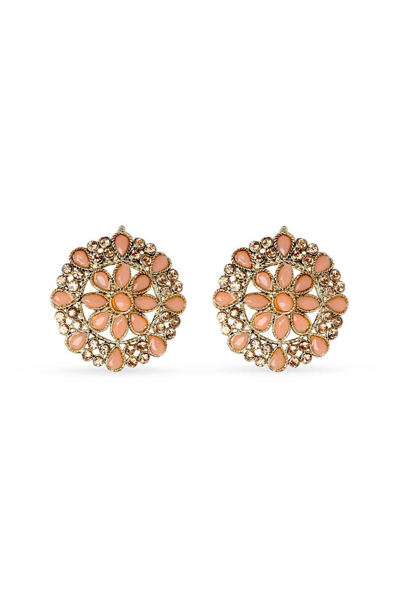 Peach Stone Studded Gold Plated Earrings
