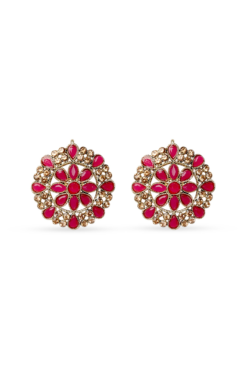 Hot Pink Stone Studded Stud Earrings