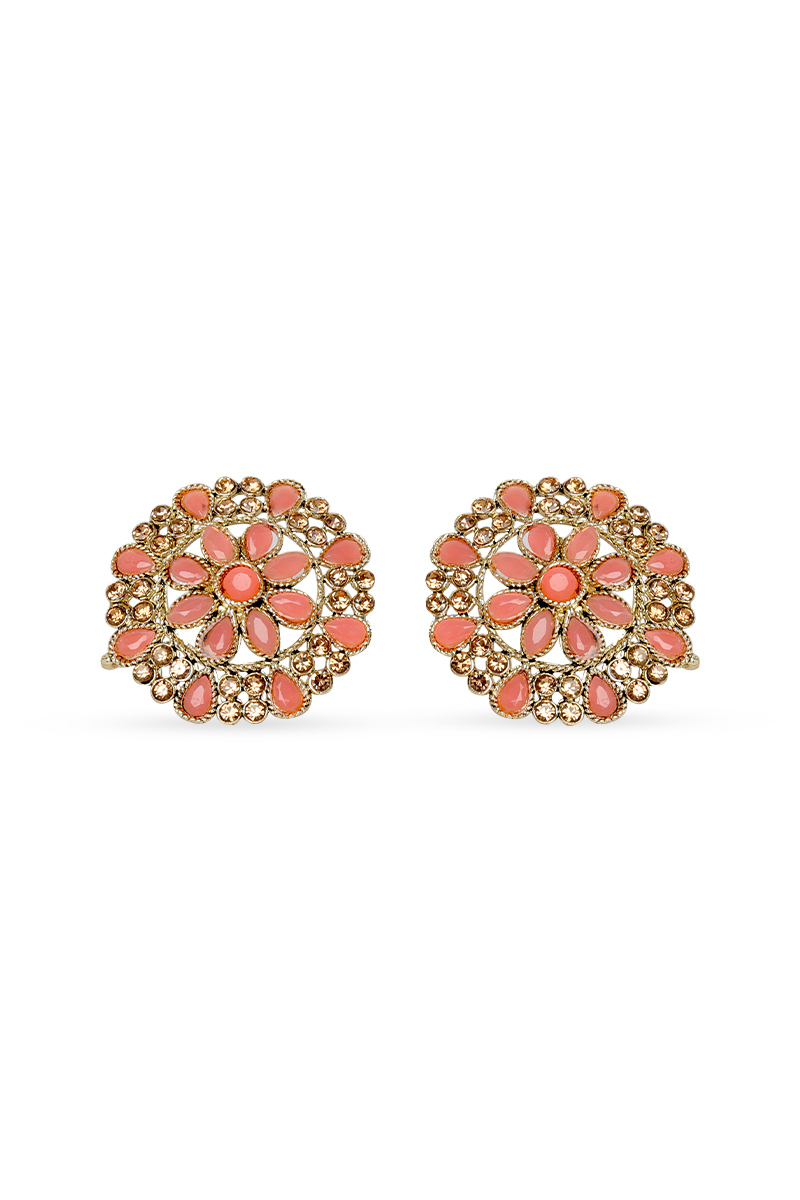 Peach Pink Stone Studded Stud Earrings