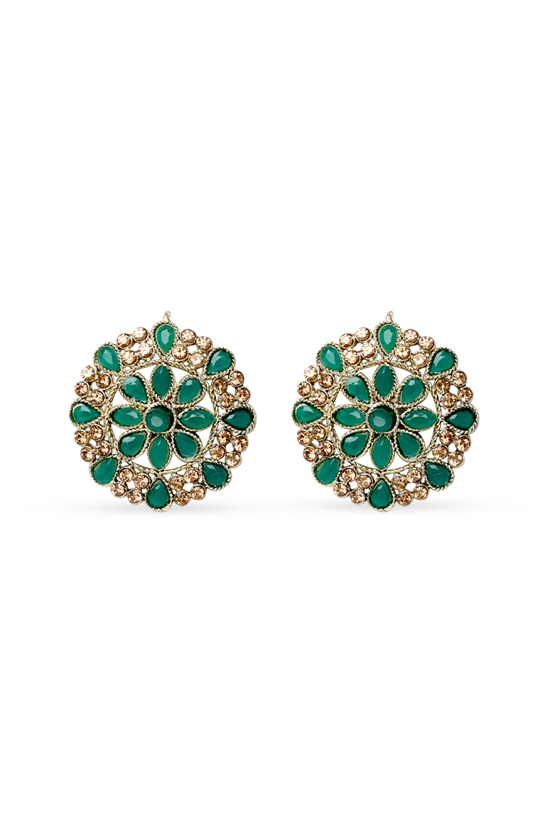 Emerald Green Stone Studded Stud Earrings