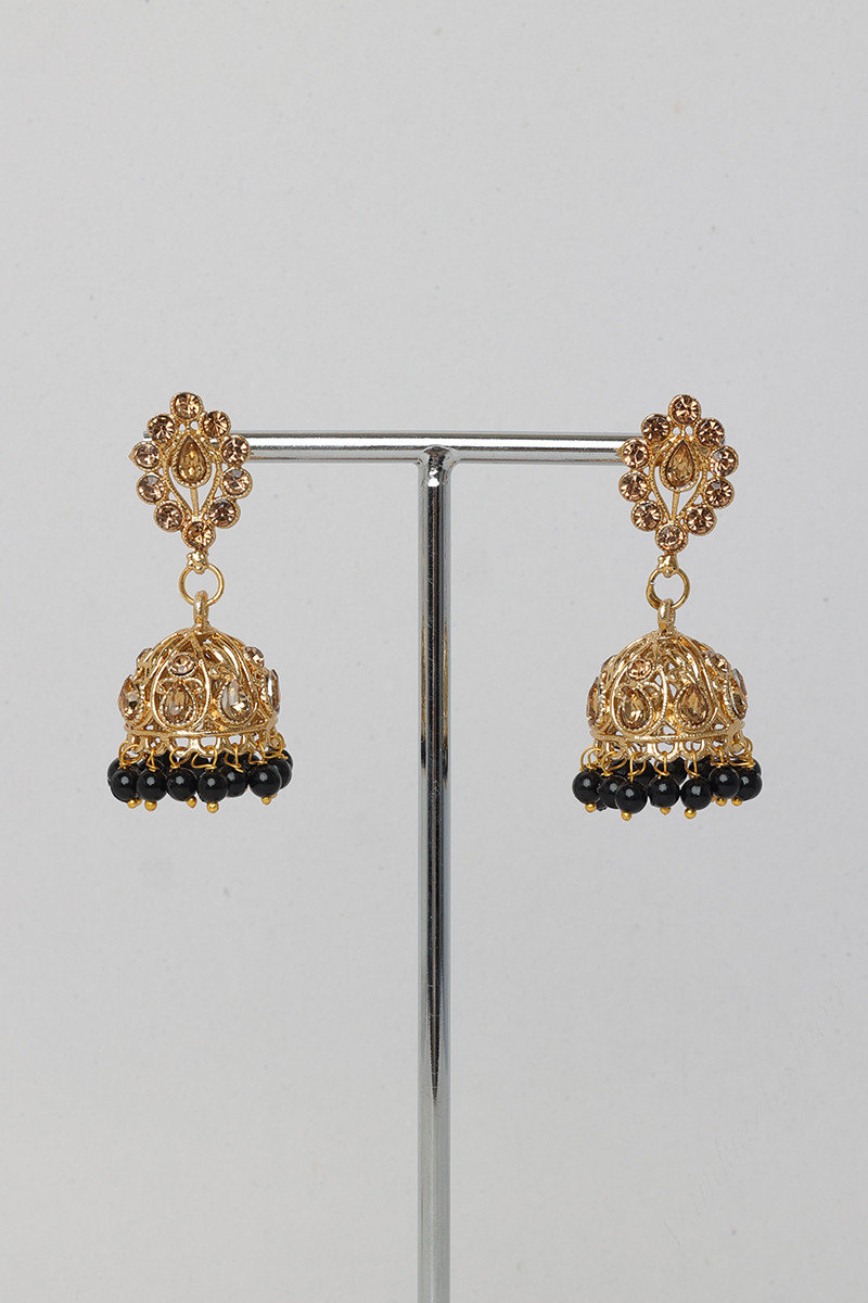 Beaded Stone Studded Jhumka Earrings