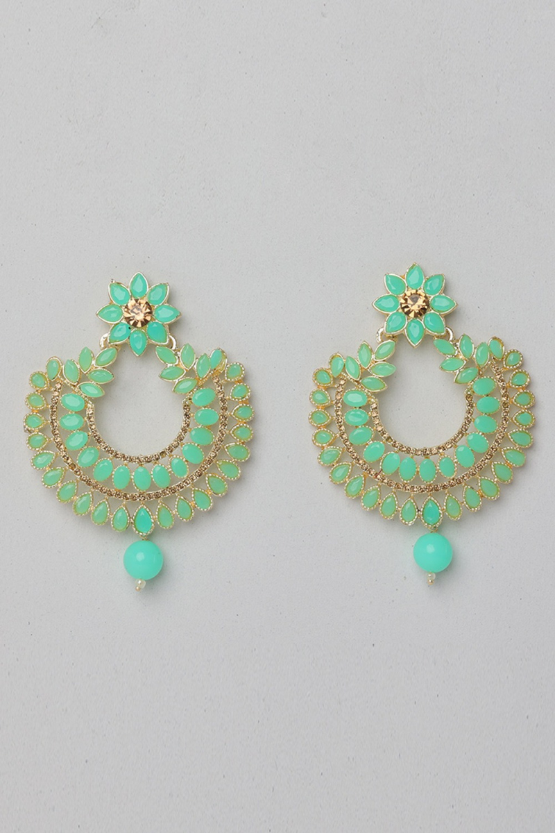 Seafome Green Stone Studded Chandbali Earrings