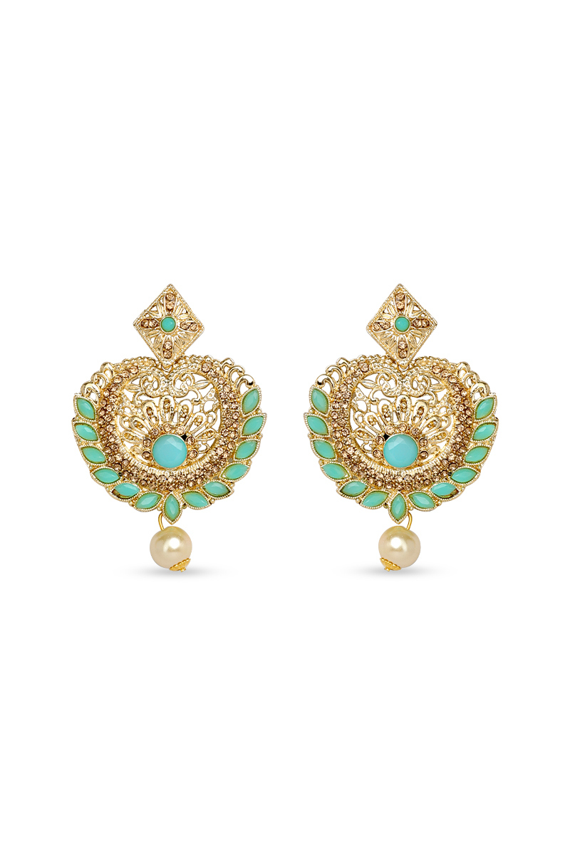  Golden Drop Earrings with Pearl and Stone