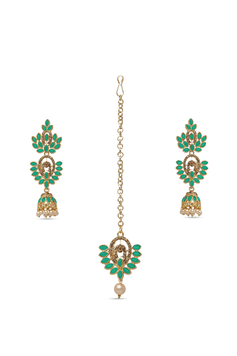  Stone Studded Jhumka Earrings with Maangtika
