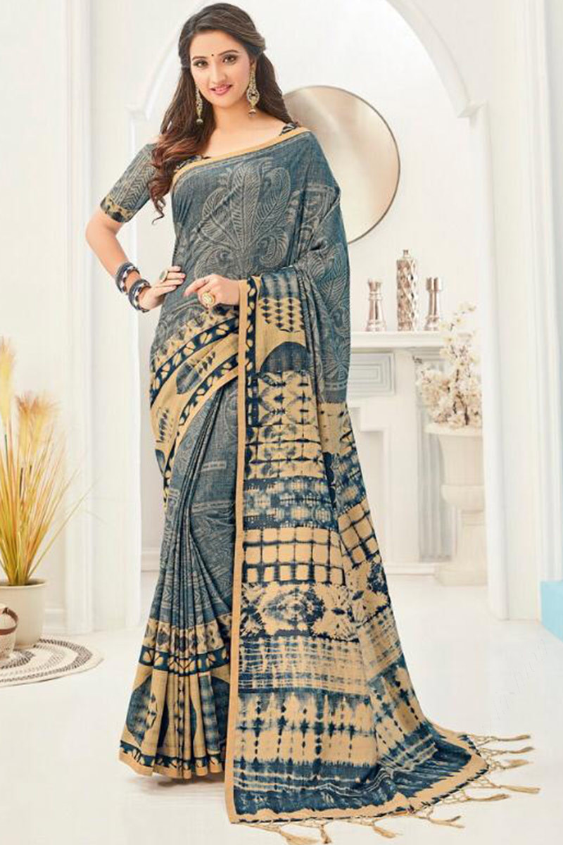 Buy Light Blue Color - Semi Silk Saree Online in USA