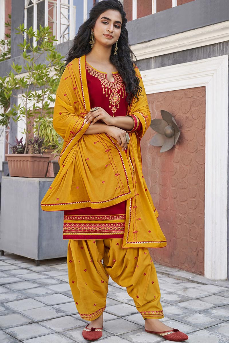 Lace Embroidered Deep Red Patiala Suit LSTV08618