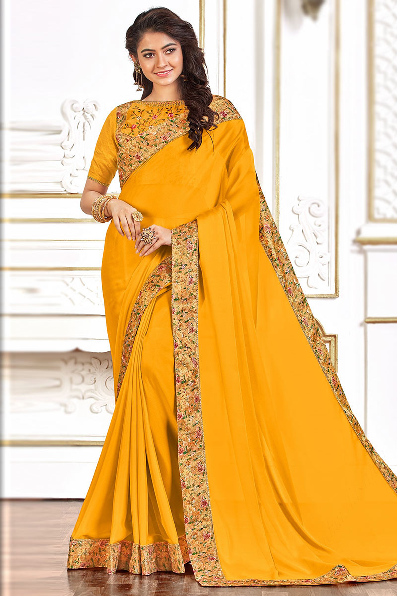 Handwoven Pure Linen Yellow Saree with Blouse-Indiehaat