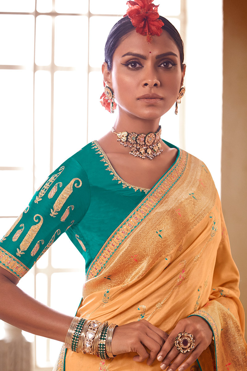 Pearl Orange and Green Patola Silk Saree – MySilkLove