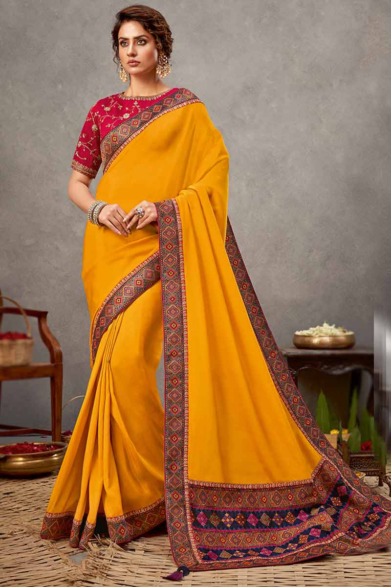 Wedding Saree in Silk Turmeric Yellow for Party